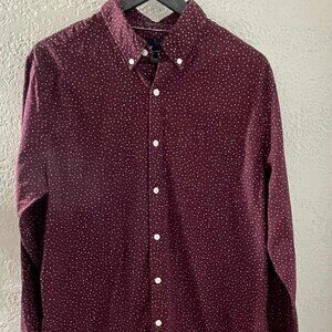 AEO MEN'S BURGUNDY/WHITE BUTTON DOWN LONG SLEEVE  100% COTTON SIZE LARGE‎